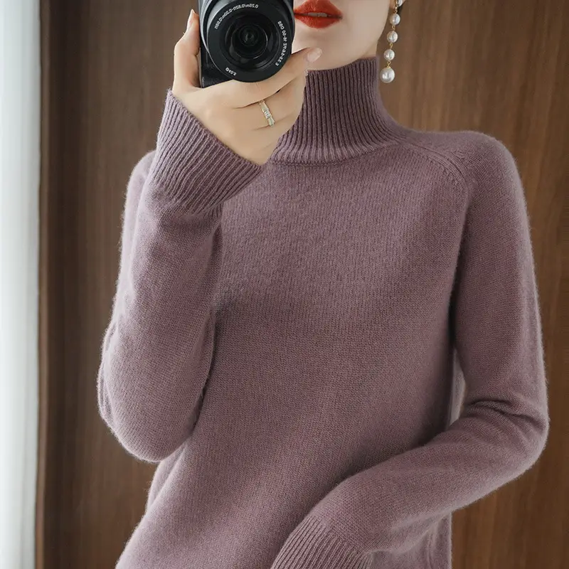 Women Wool Knitted Half High Neck Sweater Large - Image 16