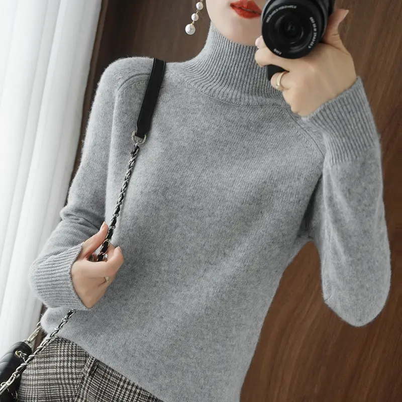 Women Wool Knitted Half High Neck Sweater Large - Image 10