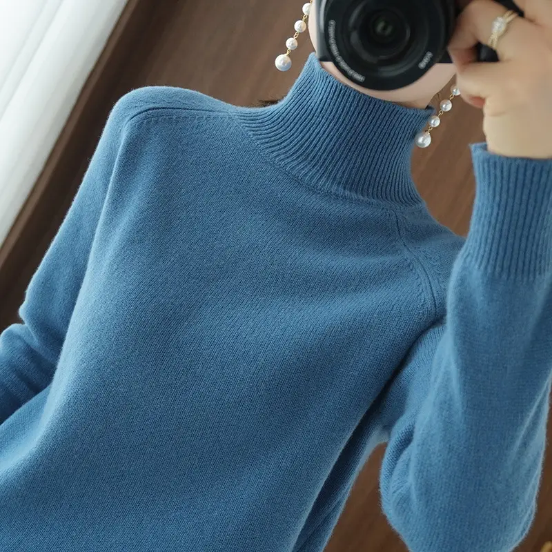 Women Wool Knitted Half High Neck Sweater Large - Image 8