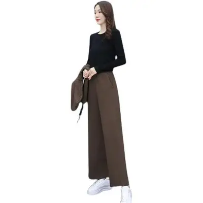 Women's 2025 Slimming Black Wide Leg Pants Suit Set - Image 7