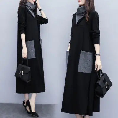 Black Long Sleeve Kojop Dress for Women Mid-Length 2021 - Image 3