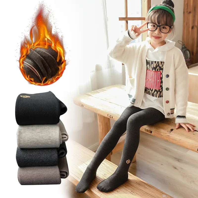 Girls Fleece Leggings with Badge, Grey Thick Pantyhose - Image 7