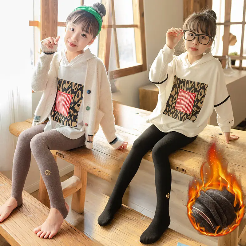 Girls Fleece Leggings with Badge, Grey Thick Pantyhose - Image 8