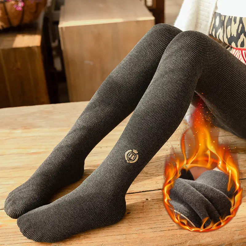 Girls Fleece Leggings with Badge, Grey Thick Pantyhose - Image 9
