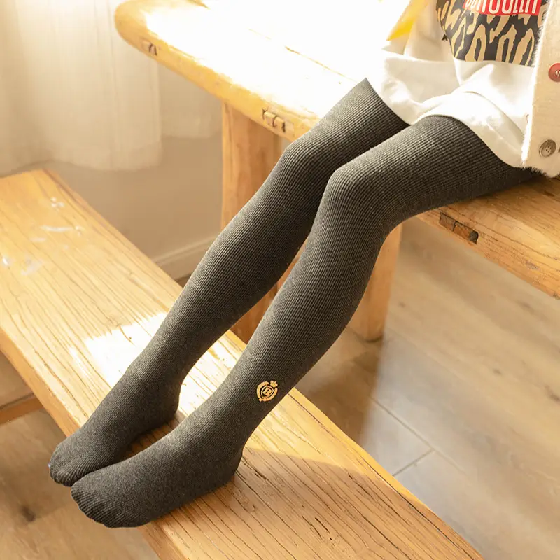 Girls Fleece Leggings with Badge, Grey Thick Pantyhose - Image 3