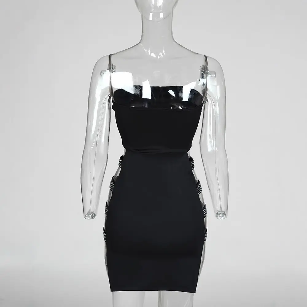 Hip Hollow-out Dress Wrap with Rhinestone Strap - Image 4