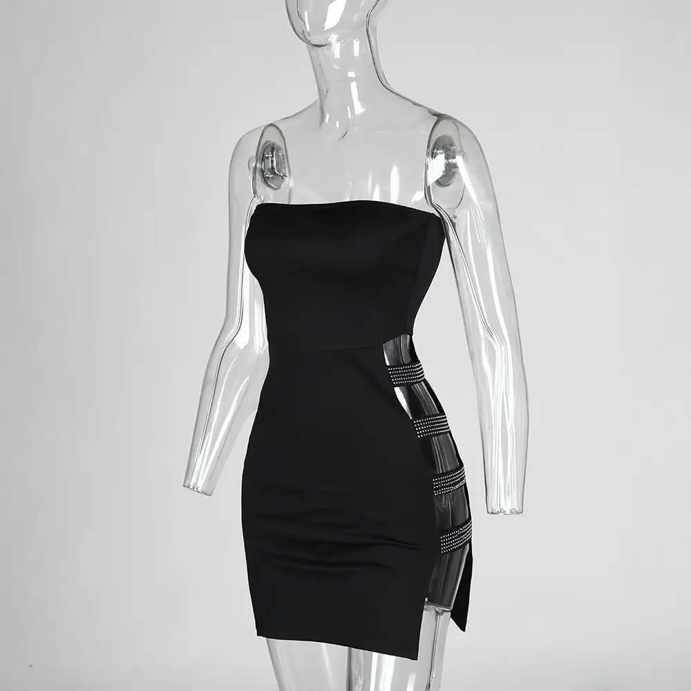 Hip Hollow-out Dress Wrap with Rhinestone Strap - Image 5