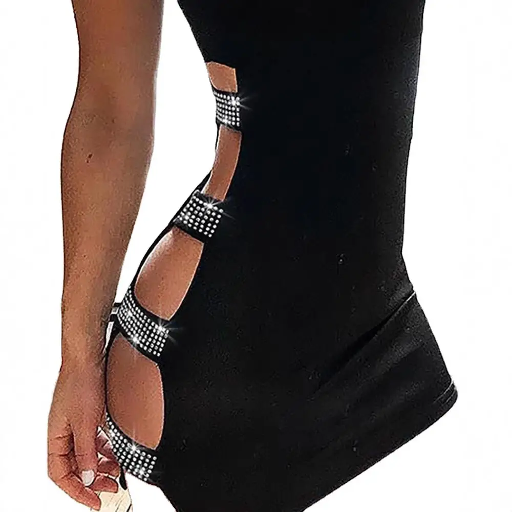 Hip Hollow-out Dress Wrap with Rhinestone Strap - Image 6