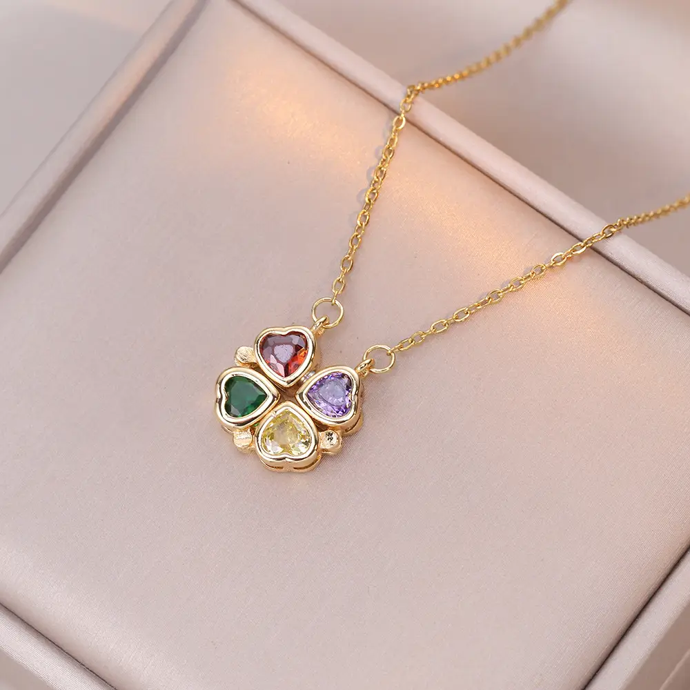 Gold Four Leaf Clover Necklace Set for Women - Image 10