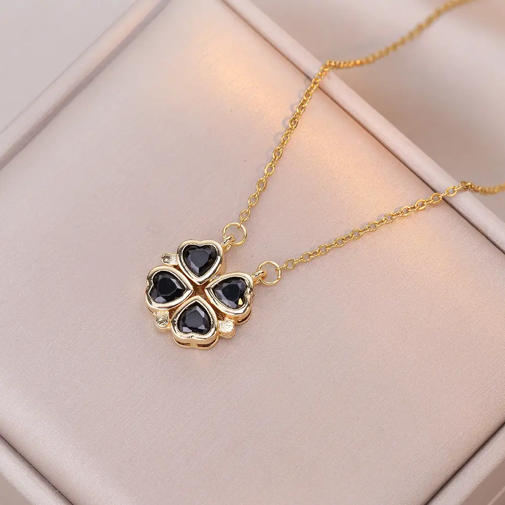 Gold Four Leaf Clover Necklace Set for Women - Image 11