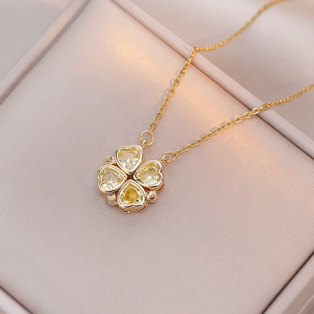 Gold Four Leaf Clover Necklace Set for Women - Image 12