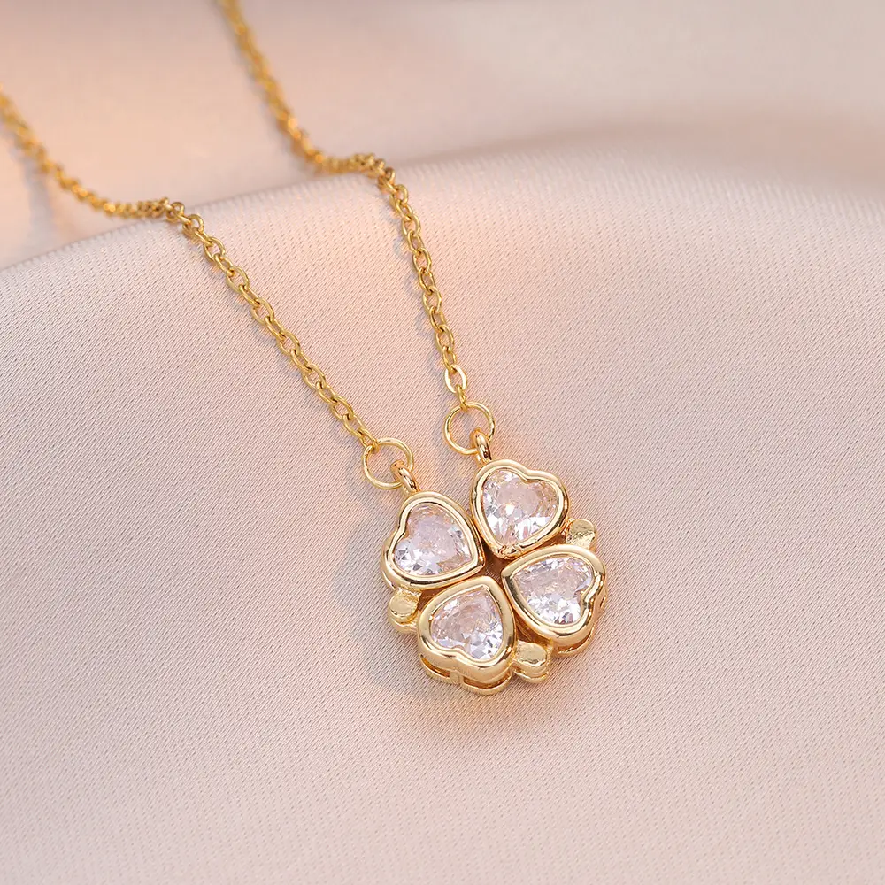 Gold Four Leaf Clover Necklace Set for Women - Image 15