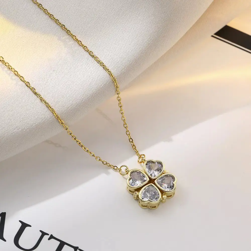 Gold Four Leaf Clover Necklace Set for Women - Image 2