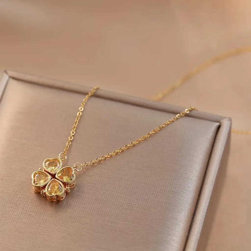 Gold Four Leaf Clover Necklace Set for Women - Image 3
