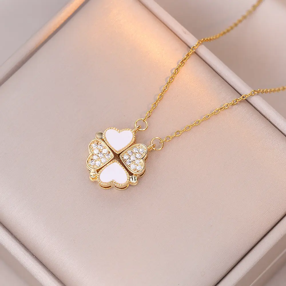 Gold Four Leaf Clover Necklace Set for Women - Image 30