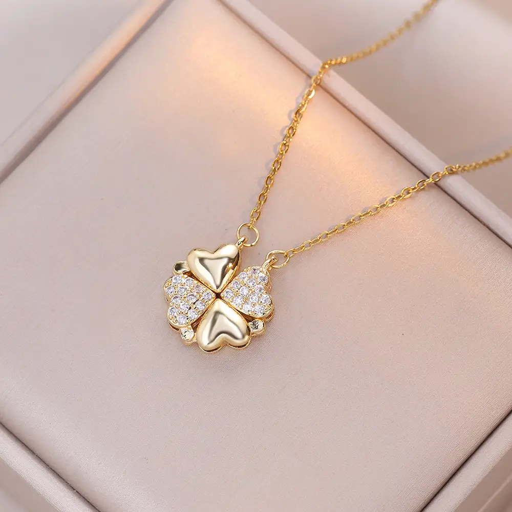 Gold Four Leaf Clover Necklace Set for Women - Image 35