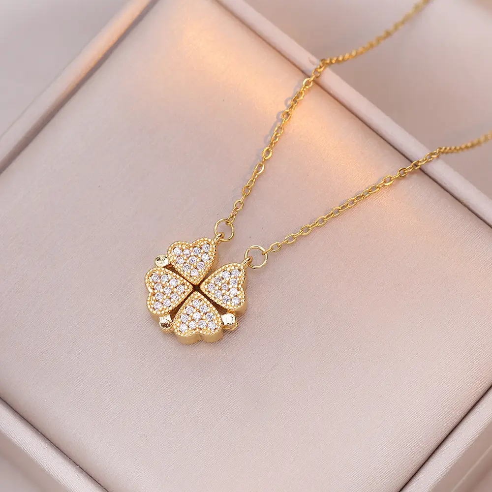 Gold Four Leaf Clover Necklace Set for Women - Image 36