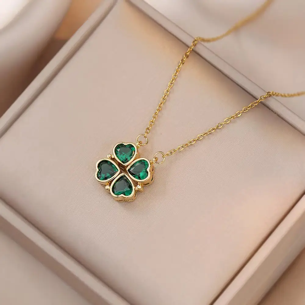 Gold Four Leaf Clover Necklace Set for Women - Image 4