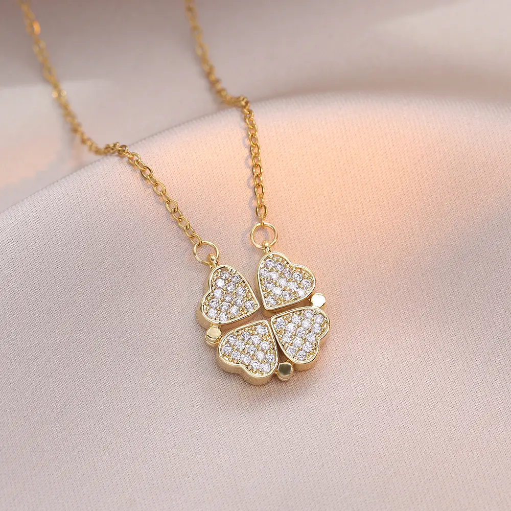 Gold Four Leaf Clover Necklace Set for Women - Image 43