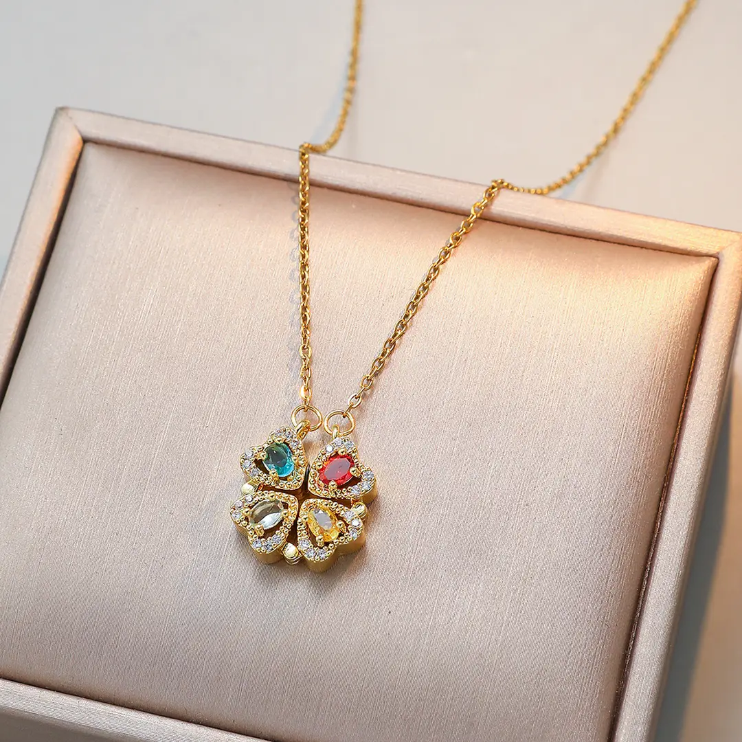 Gold Four Leaf Clover Necklace Set for Women - Image 48