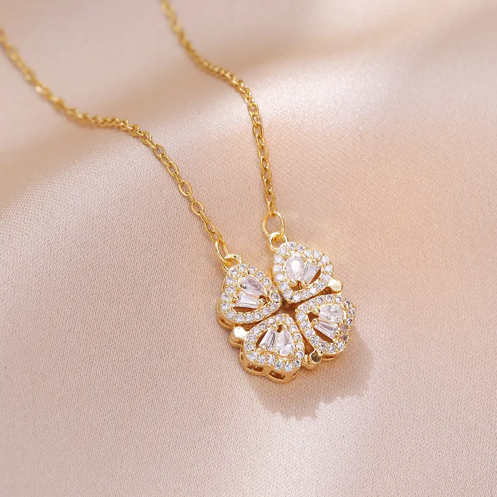 Gold Four Leaf Clover Necklace Set for Women - Image 54