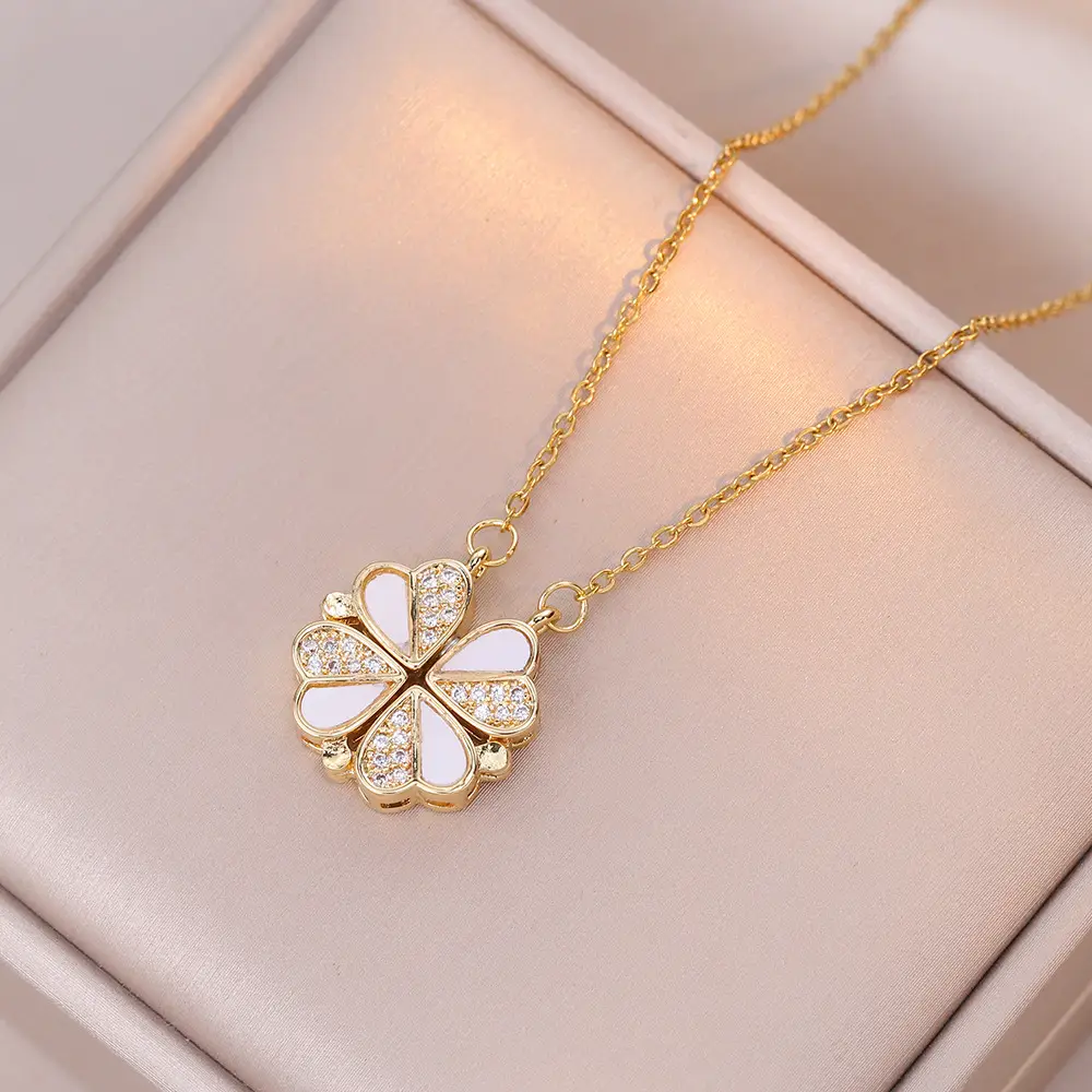 Gold Four Leaf Clover Necklace Set for Women - Image 6