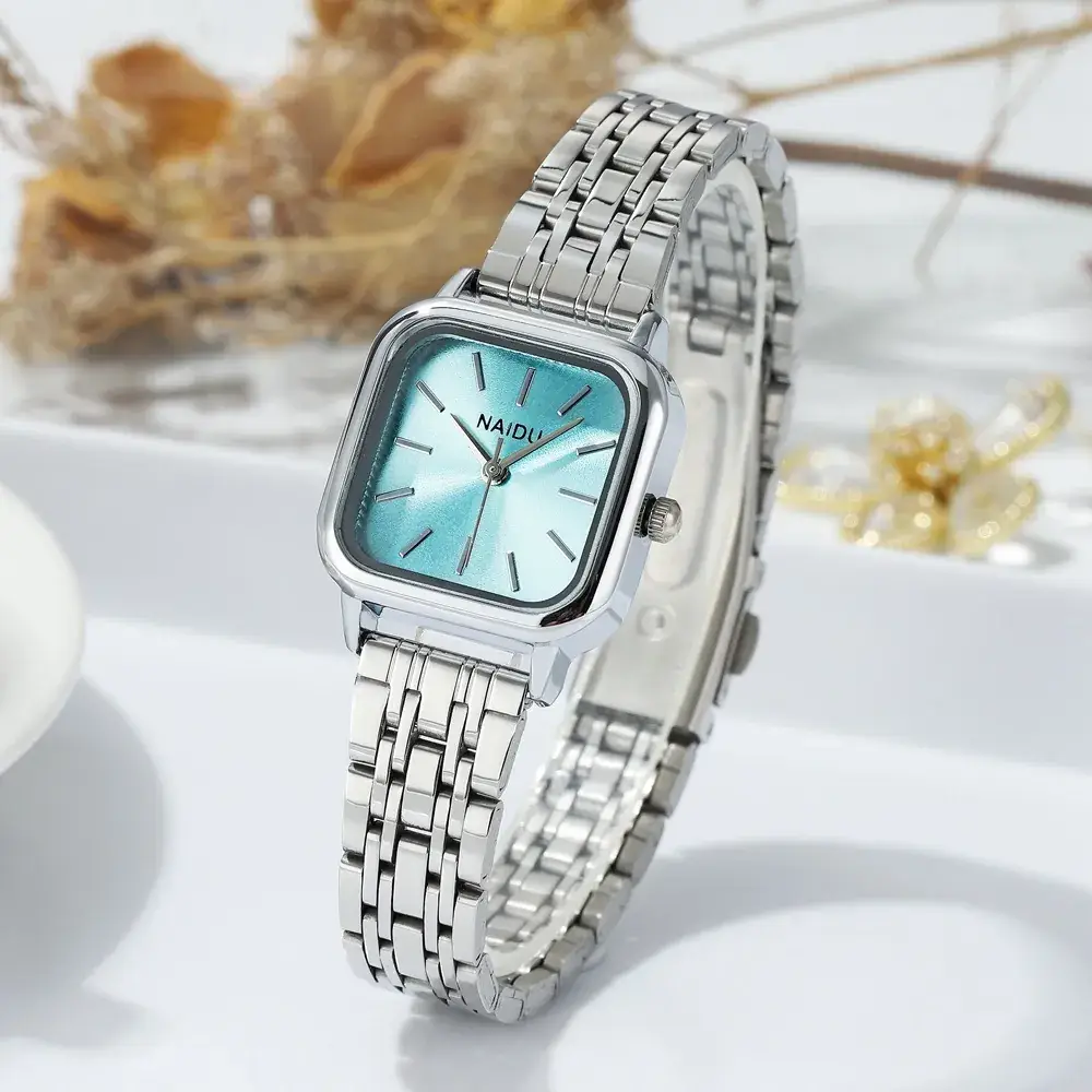 2021 Women's Square Steel Band Quartz Watch Pink Rose Gold