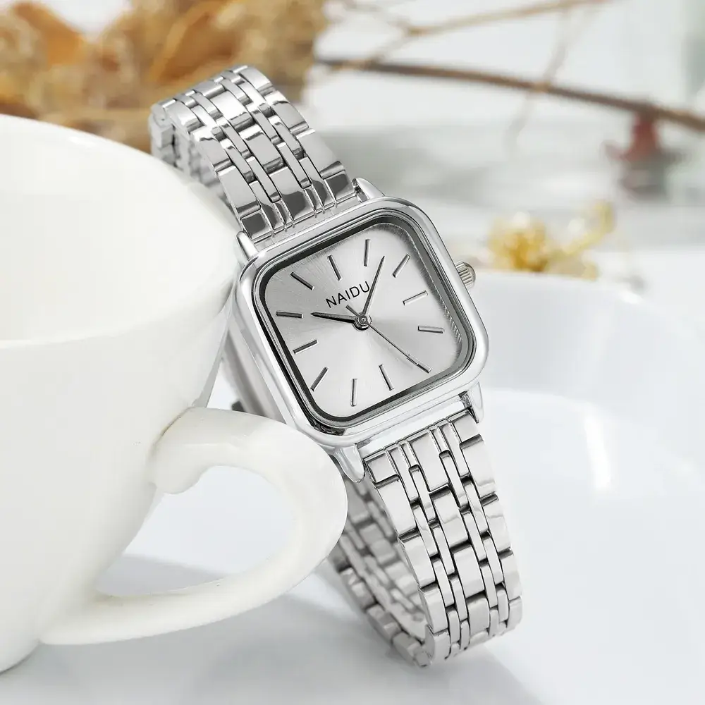 2021 Women's Square Steel Band Quartz Watch Pink Rose Gold
