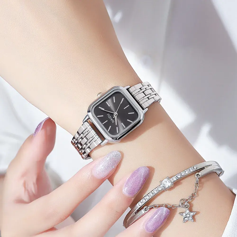 2021 Women's Square Steel Band Quartz Watch Pink Rose Gold