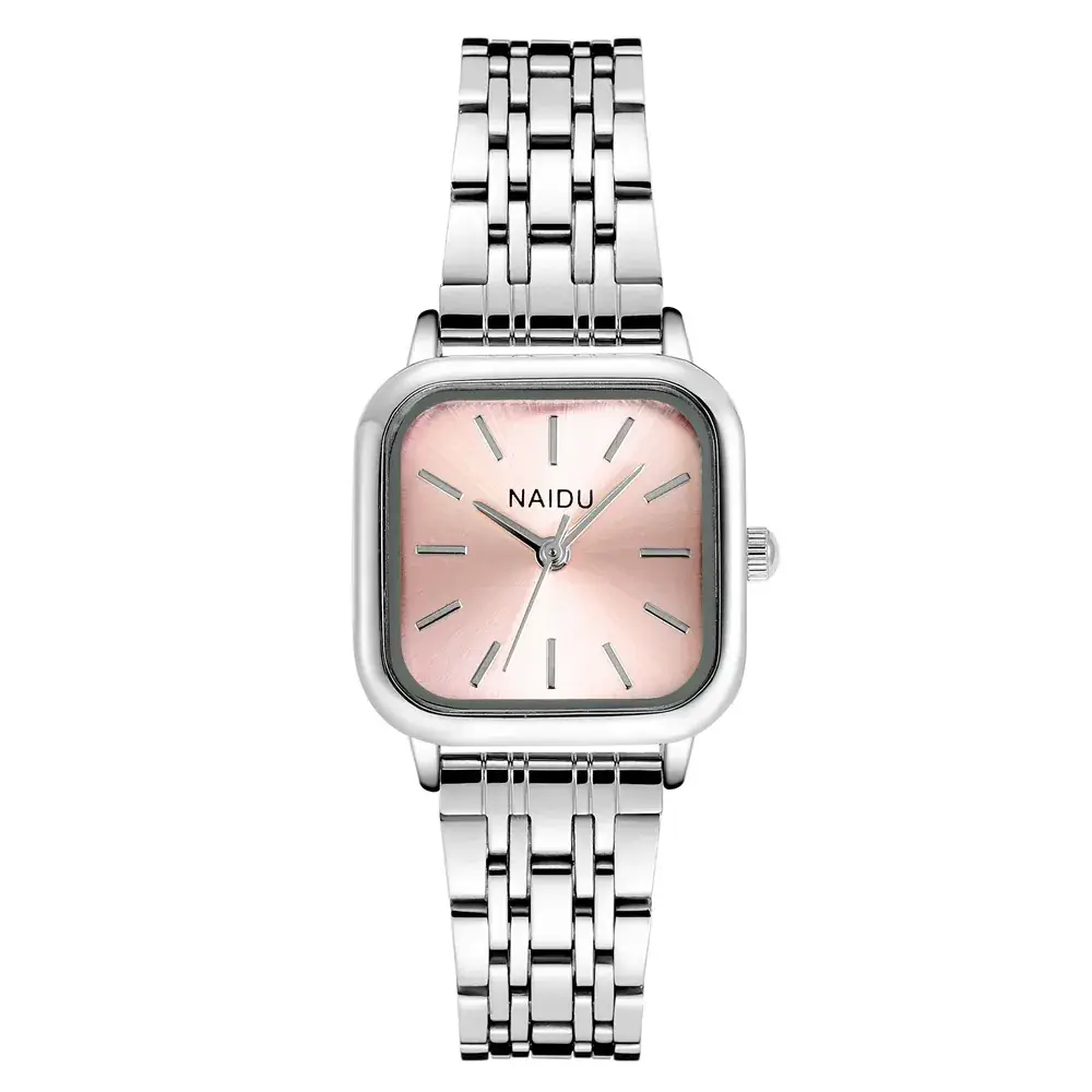 2021 Women's Square Steel Band Quartz Watch Pink Rose Gold