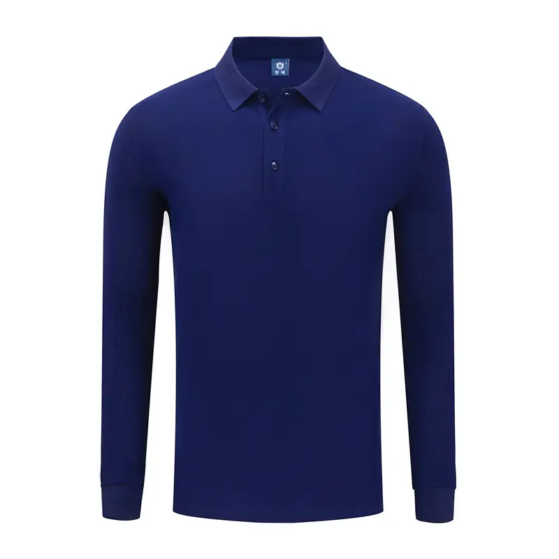 Men Red Polo Shirt Long Sleeve Button Down