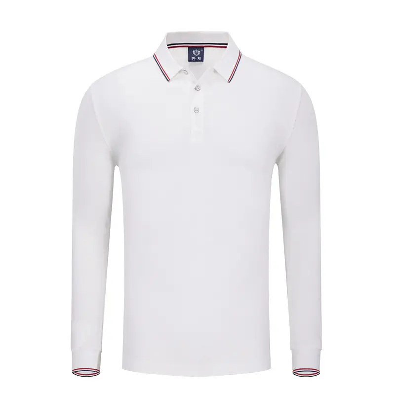 Men Red Polo Shirt Long Sleeve Button Down
