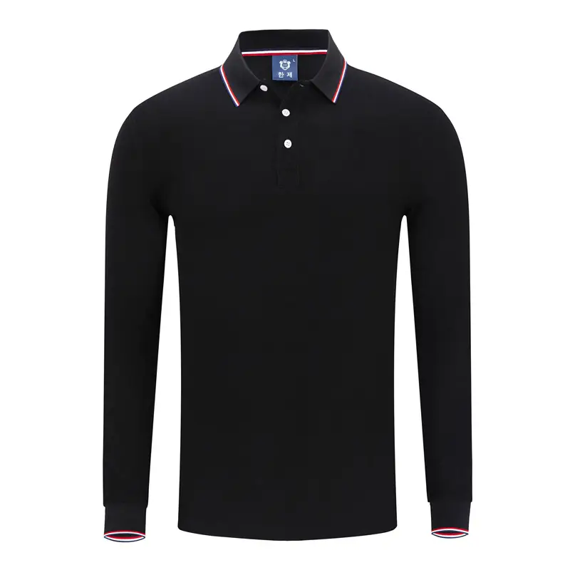 Men Red Polo Shirt Long Sleeve Button Down
