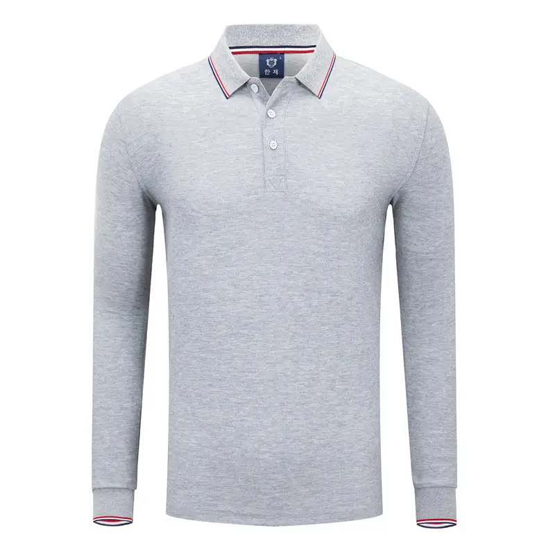 Men Red Polo Shirt Long Sleeve Button Down