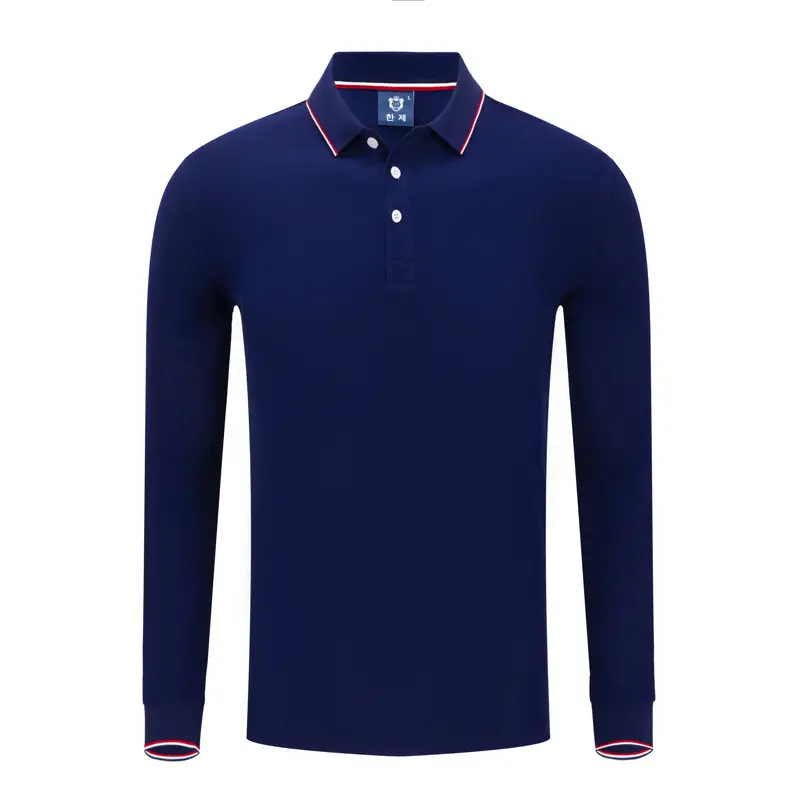Men Red Polo Shirt Long Sleeve Button Down