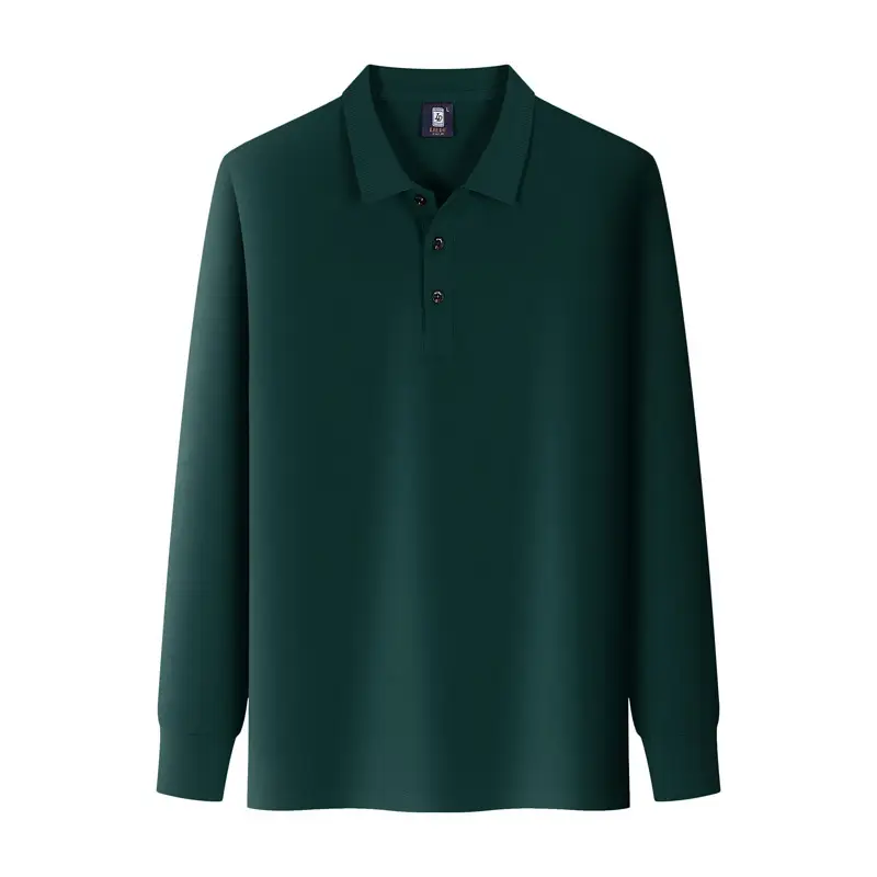 Men Red Polo Shirt Long Sleeve Button Down
