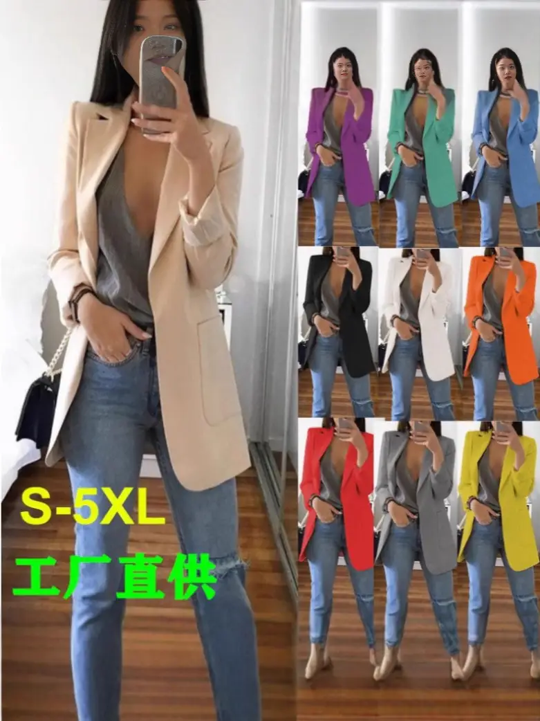 Wish Amazon 2021 Suit Collar Slim Fit Cardigan Blazer for Women Spring and Autumn Patchwork Design European and American Style