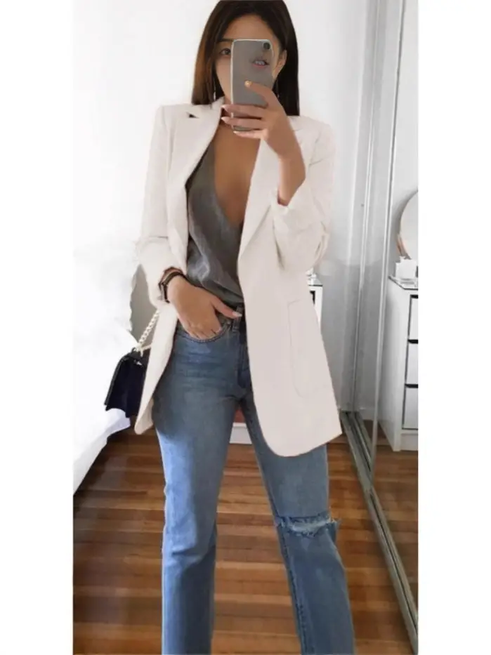 Wish Amazon 2021 Suit Collar Slim Fit Cardigan Blazer for Women Spring and Autumn Patchwork Design European and American Style