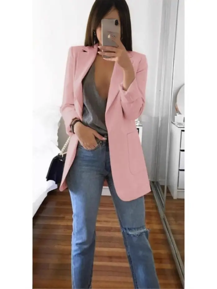 Wish Amazon 2021 Suit Collar Slim Fit Cardigan Blazer for Women Spring and Autumn Patchwork Design European and American Style