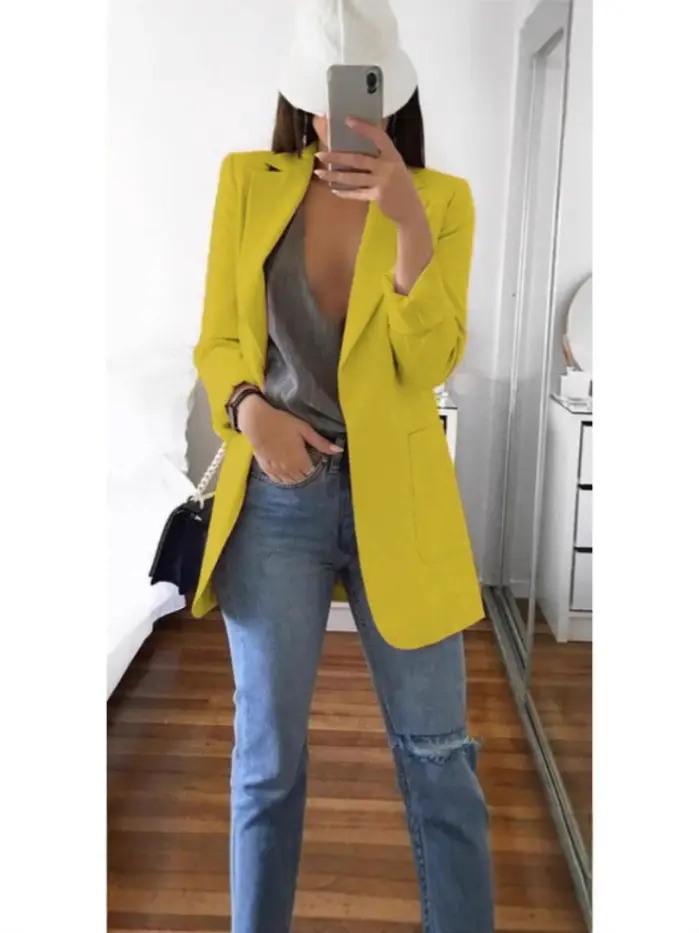 Wish Amazon 2021 Suit Collar Slim Fit Cardigan Blazer for Women Spring and Autumn Patchwork Design European and American Style