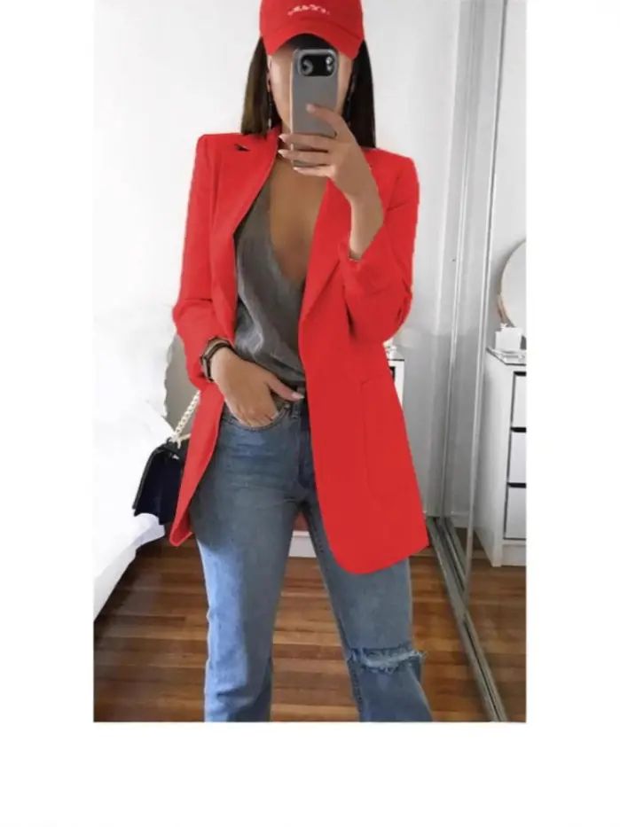 Wish Amazon 2021 Suit Collar Slim Fit Cardigan Blazer for Women Spring and Autumn Patchwork Design European and American Style