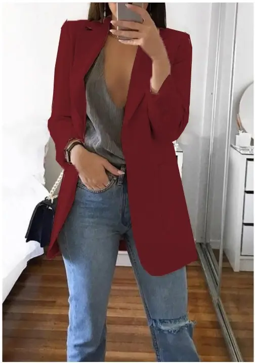 Wish Amazon 2021 Suit Collar Slim Fit Cardigan Blazer for Women Spring and Autumn Patchwork Design European and American Style