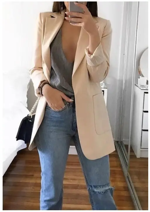 Wish Amazon 2021 Suit Collar Slim Fit Cardigan Blazer for Women Spring and Autumn Patchwork Design European and American Style