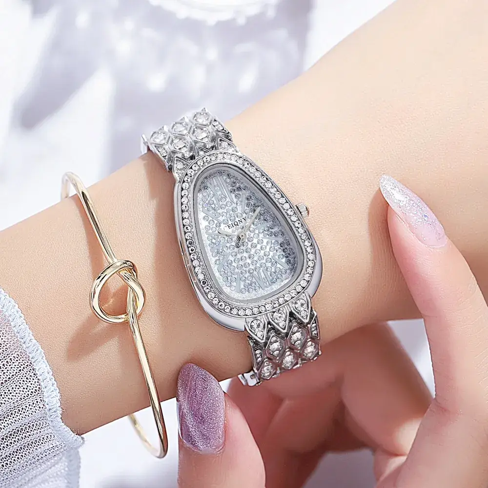 Women's Oval Roman Numerals Watch with Diamond Strap - Image 6
