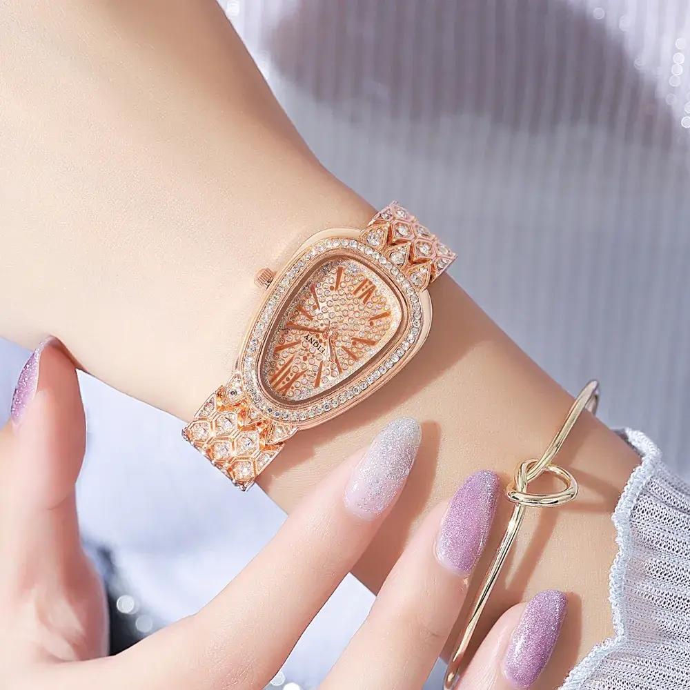 Women's Oval Roman Numerals Watch with Diamond Strap - Image 7