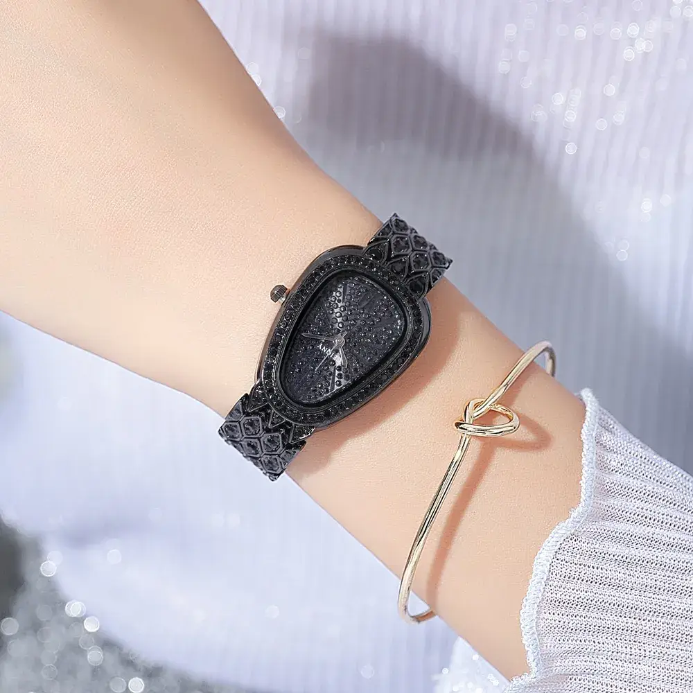 Women's Oval Roman Numerals Watch with Diamond Strap - Image 8