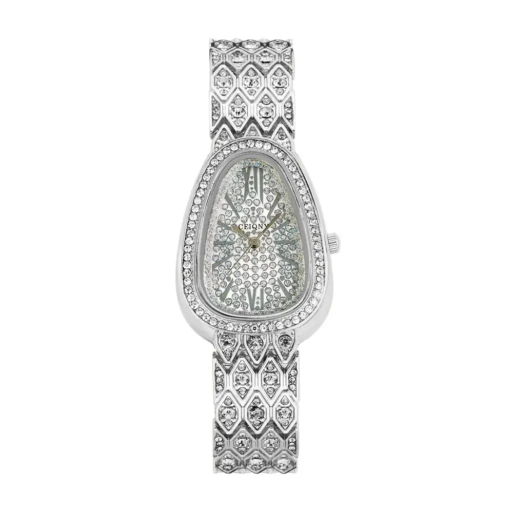 Women's Oval Roman Numerals Watch with Diamond Strap - Image 3