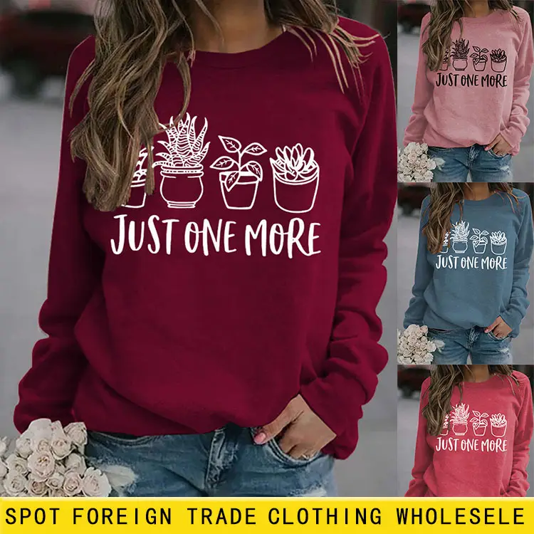 Pink Cotton Sweatshirt with Plant Print "Just One More" - Image 14