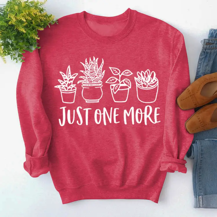 Pink Cotton Sweatshirt with Plant Print "Just One More" - Image 10
