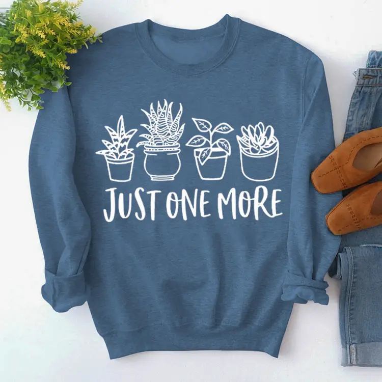 Pink Cotton Sweatshirt with Plant Print "Just One More" - Image 12